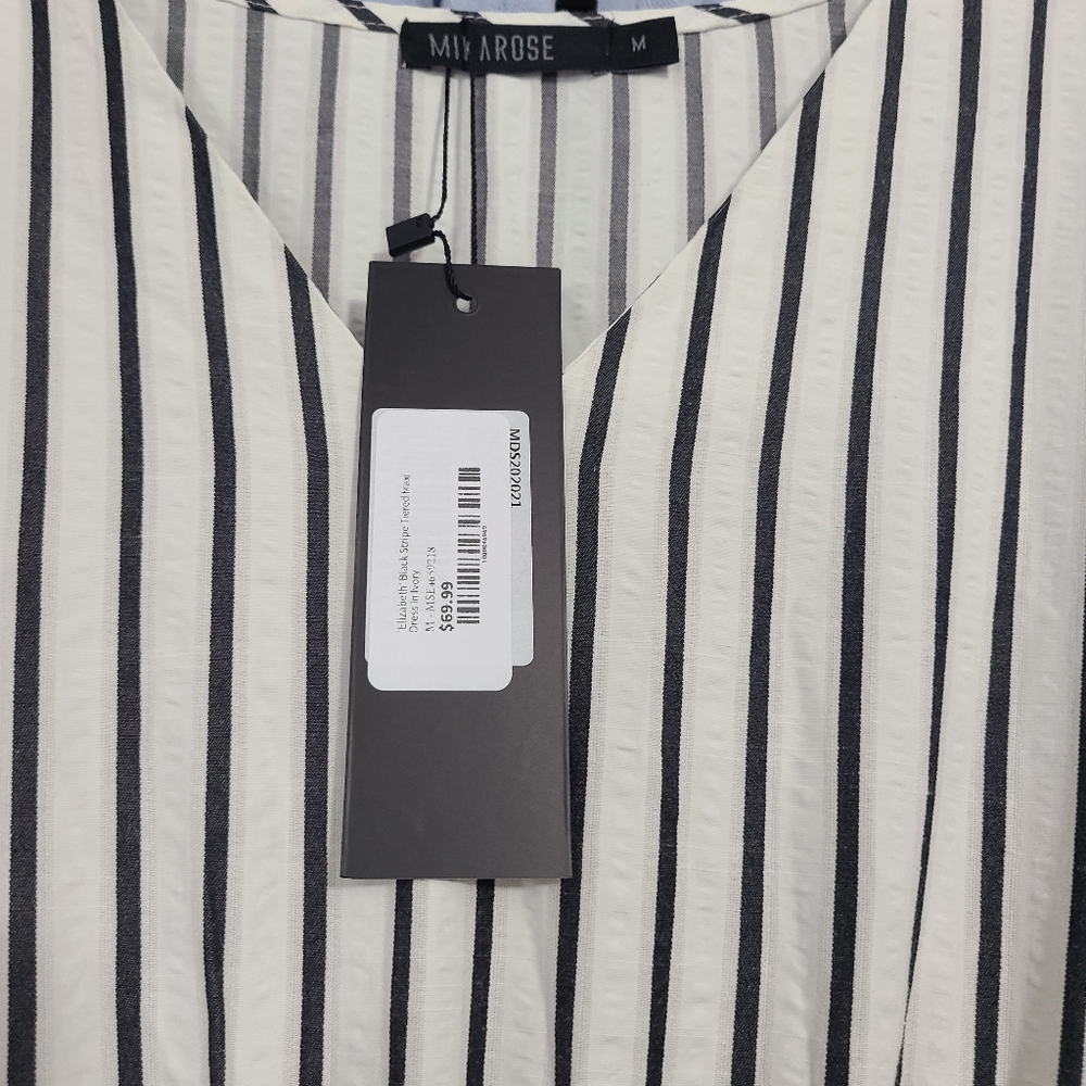 NWT Size Medium Mikarose Striped Black and Cream Maxi Dress - Picture 6 of 8